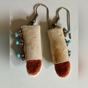 Navajo Made Leather Moccasin  Earrings